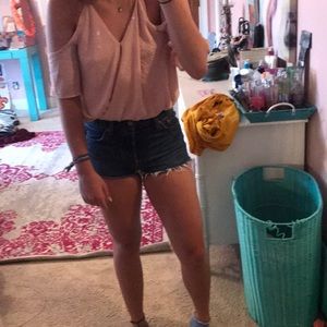 Blush pink off the shoulder blouse bodysuit